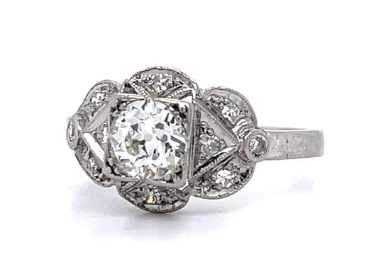 Art Deco PT .65ct Old Euro Diamond H VS1 (No Cert) Ring (Vintage 1930s)