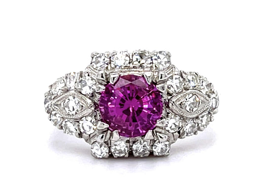 PT Pink Sapphire & Diamond Art Deco Ring 5.4gr 1.23ct(sap) 0.48ct(dia) Late 1930