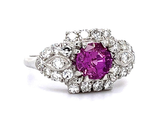 PT Pink Sapphire & Diamond Art Deco Ring 5.4gr 1.23ct(sap) 0.48ct(dia) Late 1930