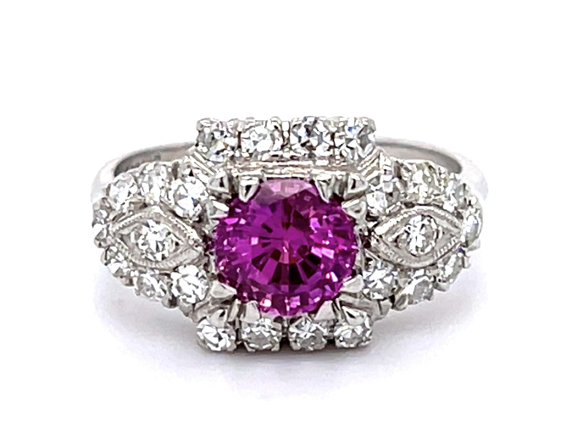 PT Pink Sapphire & Diamond Art Deco Ring 5.4gr 1.23ct(sap) 0.48ct(dia) Late 1930