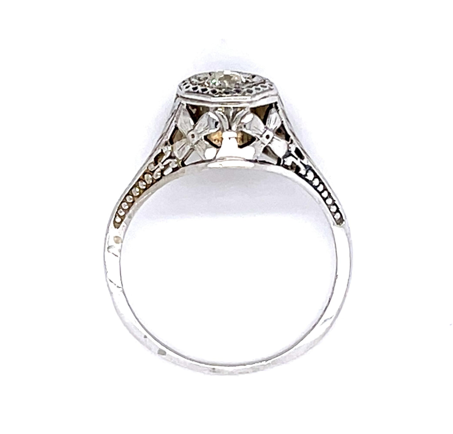 Art Deco Era (Circa 1920s) Antique Ring 18KW European cut Diamond .19 carats
