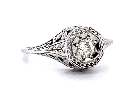 Art Deco Era (Circa 1920s) Antique Ring 18KW European cut Diamond .19 carats