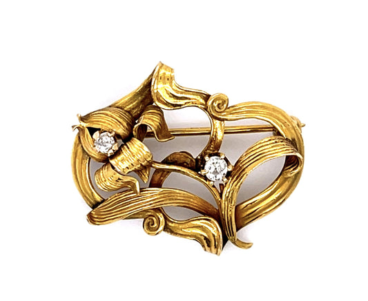 Art Nouveau .13ct Old Mine Diamond Brooch Pin (Antique 1880s)