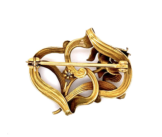 Art Nouveau .13ct Old Mine Diamond Brooch Pin (Antique 1880s)