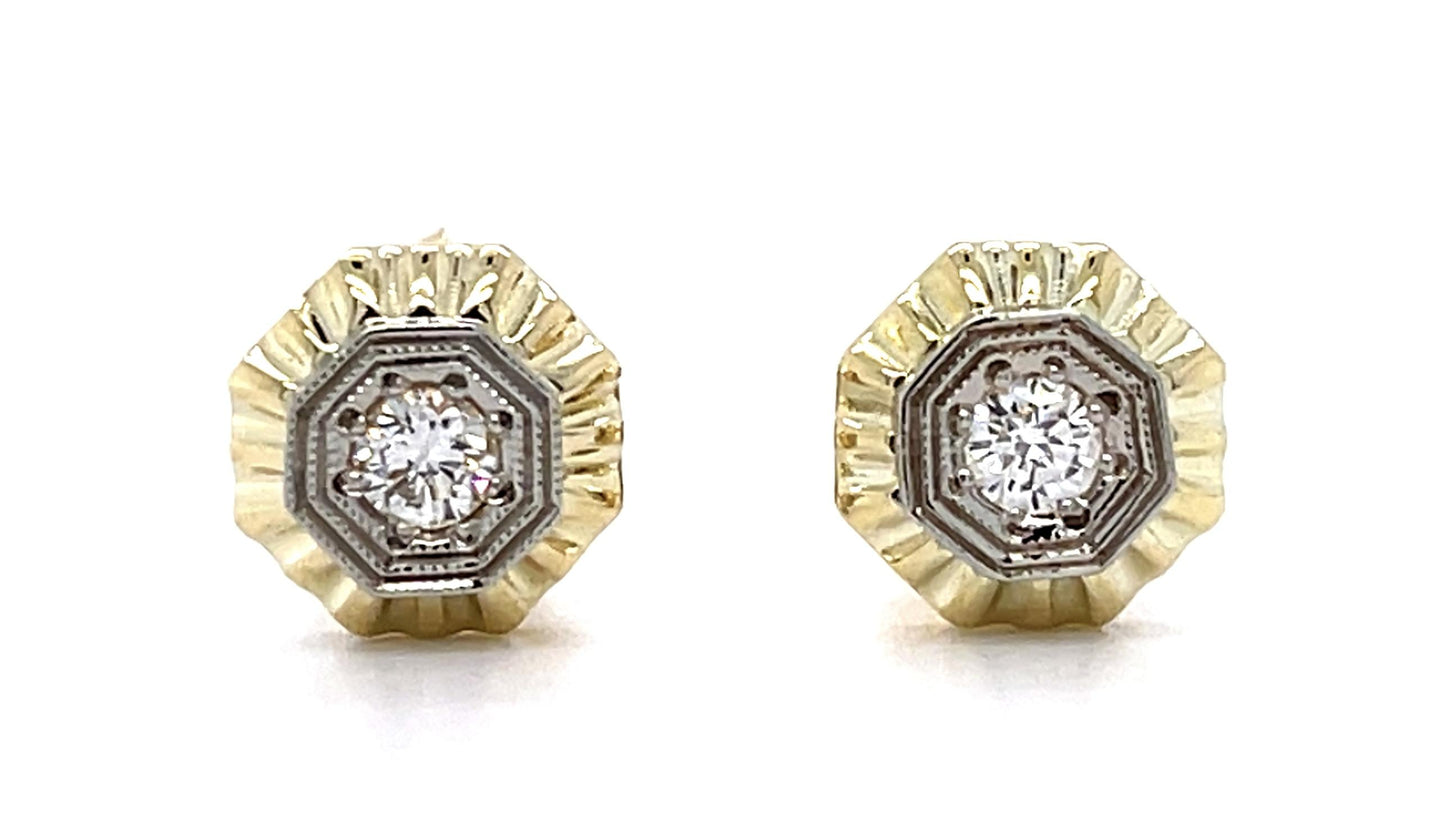 .30ct Diamond 14KY Two Tone Stud Earrings