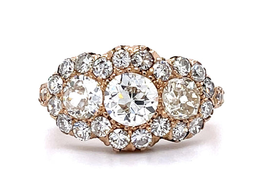 1.41ct Old European Center Diamonds 18KY Three Stone Ring .91ct SD
