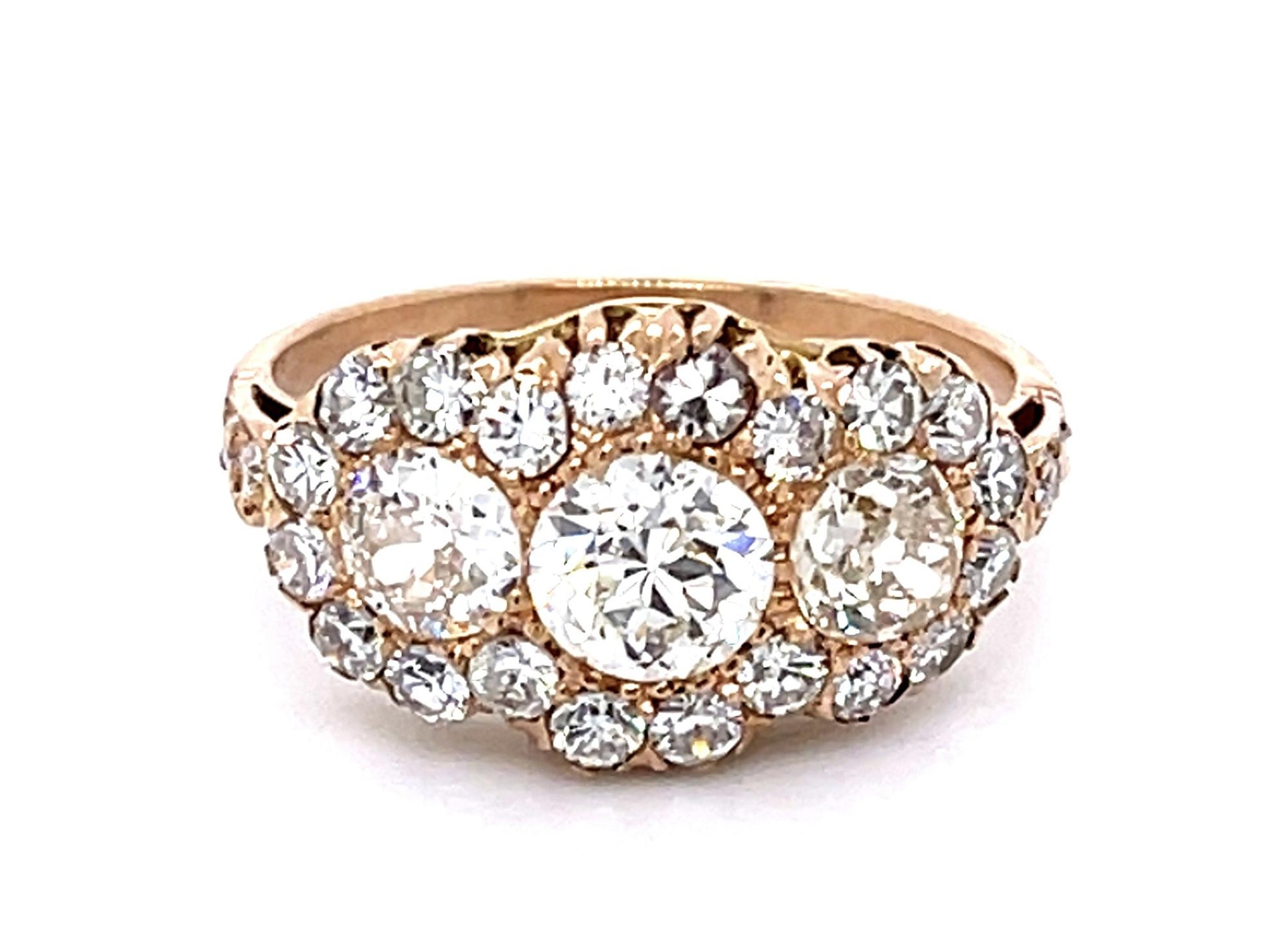 1.41ct Old European Center Diamonds 18KY Three Stone Ring .91ct SD
