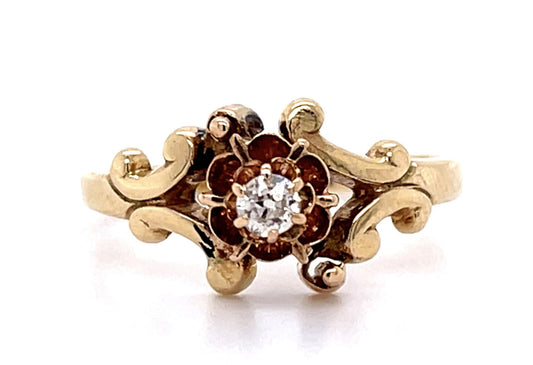 Victorian .13ct Old Mine Cut Diamond 14KY Ring (Antique 1880s)