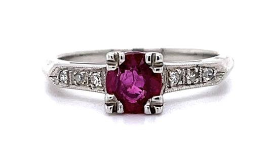 PL Ruby & Diamond Ring 4.9gr 1.11ct(rby) 0.08ct twt(dia) Circa 1940s