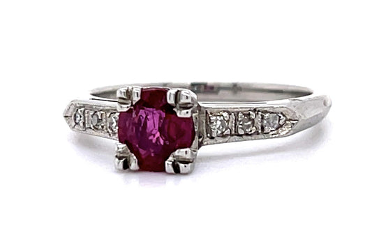 PL Ruby & Diamond Ring 4.9gr 1.11ct(rby) 0.08ct twt(dia) Circa 1940s