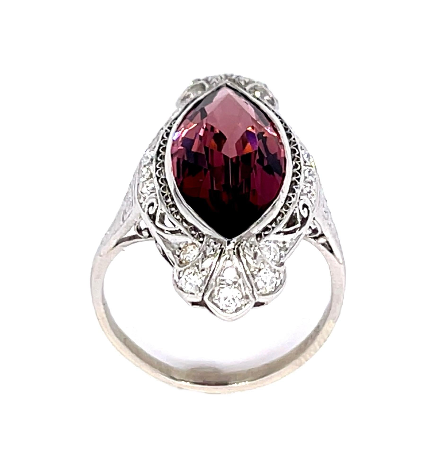 Original Art Deco 5.82ct Pink Tourmaline .46ct Diamond Platinum Ring (1920s)