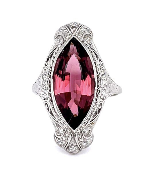 Original Art Deco 5.82ct Pink Tourmaline .46ct Diamond Platinum Ring (1920s)