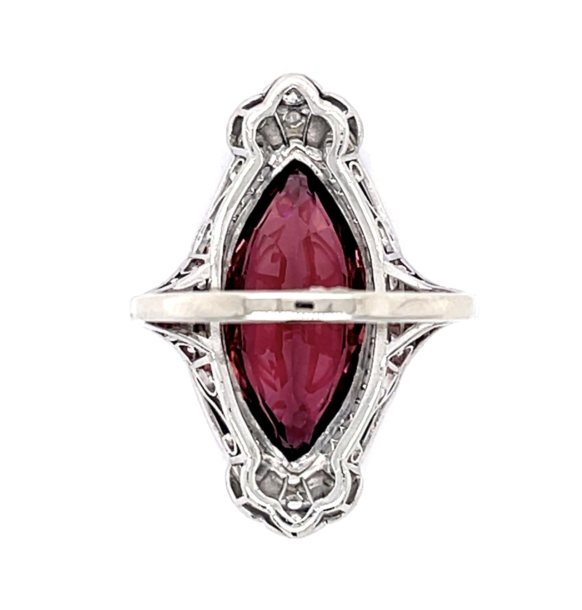 Original Art Deco 5.82ct Pink Tourmaline .46ct Diamond Platinum Ring (1920s)