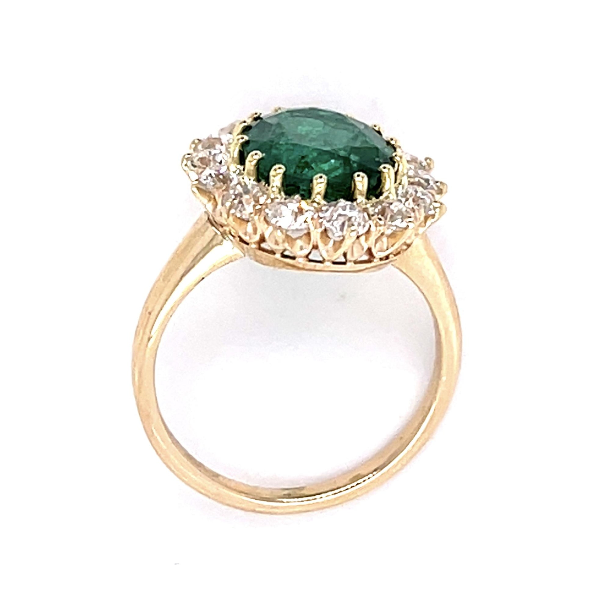 Victorian 2.94ct Emerald 1.40ct Diamond 14KY Ring (Antique 1890s)