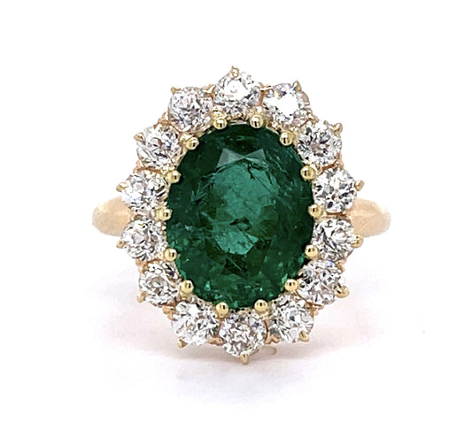 Victorian 2.94ct Emerald 1.40ct Diamond 14KY Ring (Antique 1890s)