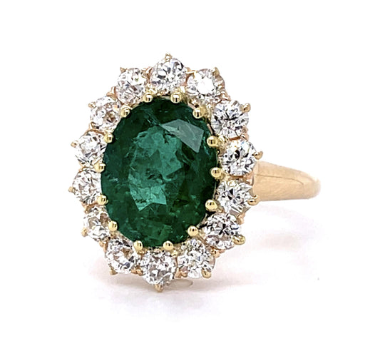 Victorian 2.94ct Emerald 1.40ct Diamond 14KY Ring (Antique 1890s)