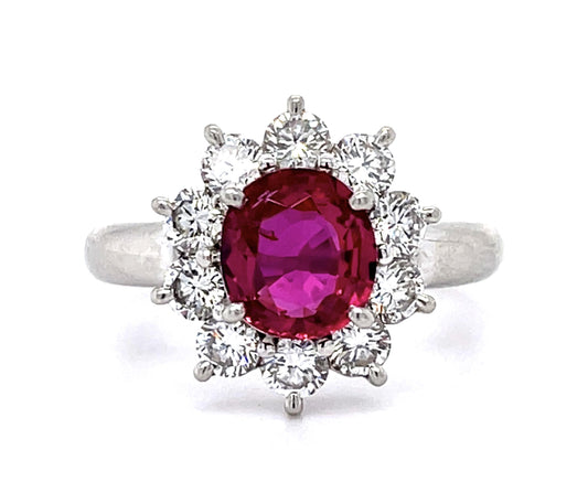 1.70ct No Heat Thai Ruby 1.06ct Diamond Platinum Ring