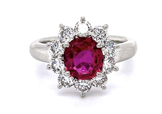 1.70ct No Heat Thai Ruby 1.06ct Diamond Platinum Ring