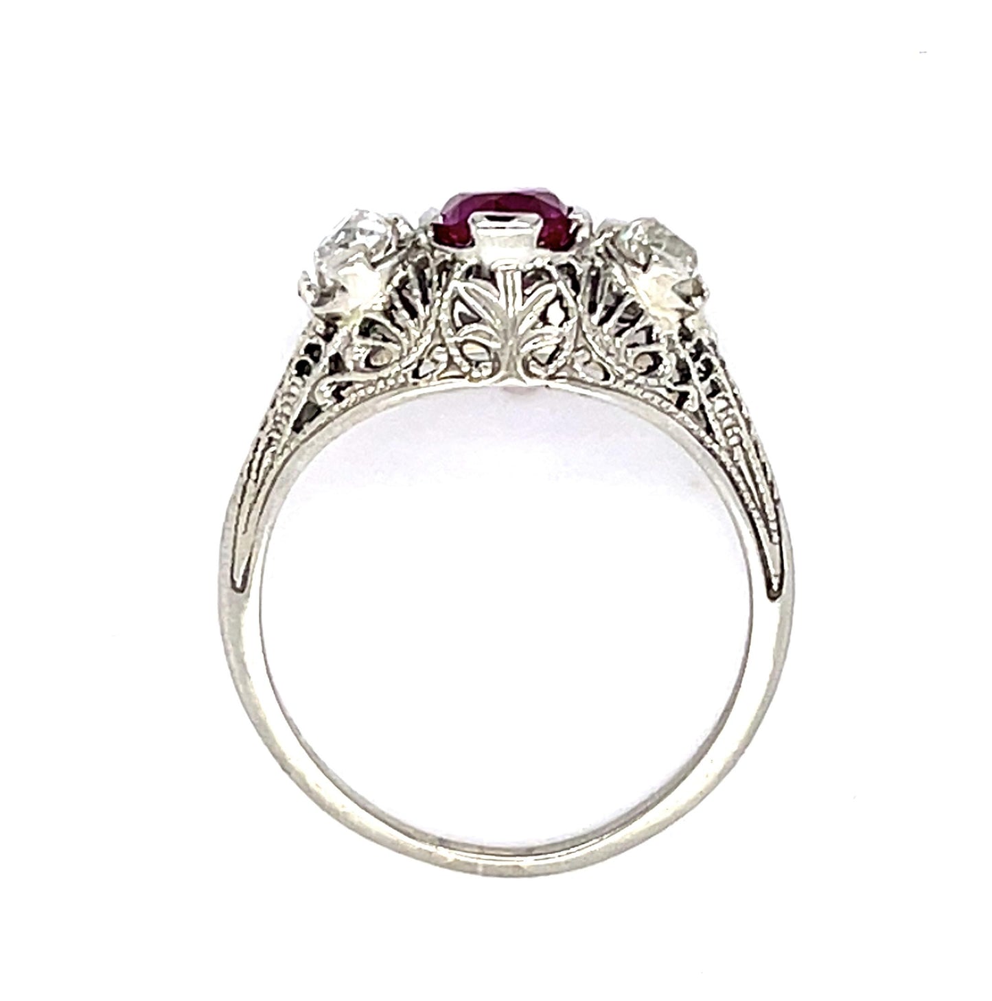Original Art Deco .90ct Burma Heated Pink Sapphire .50ct Old Mine Dia Ring
