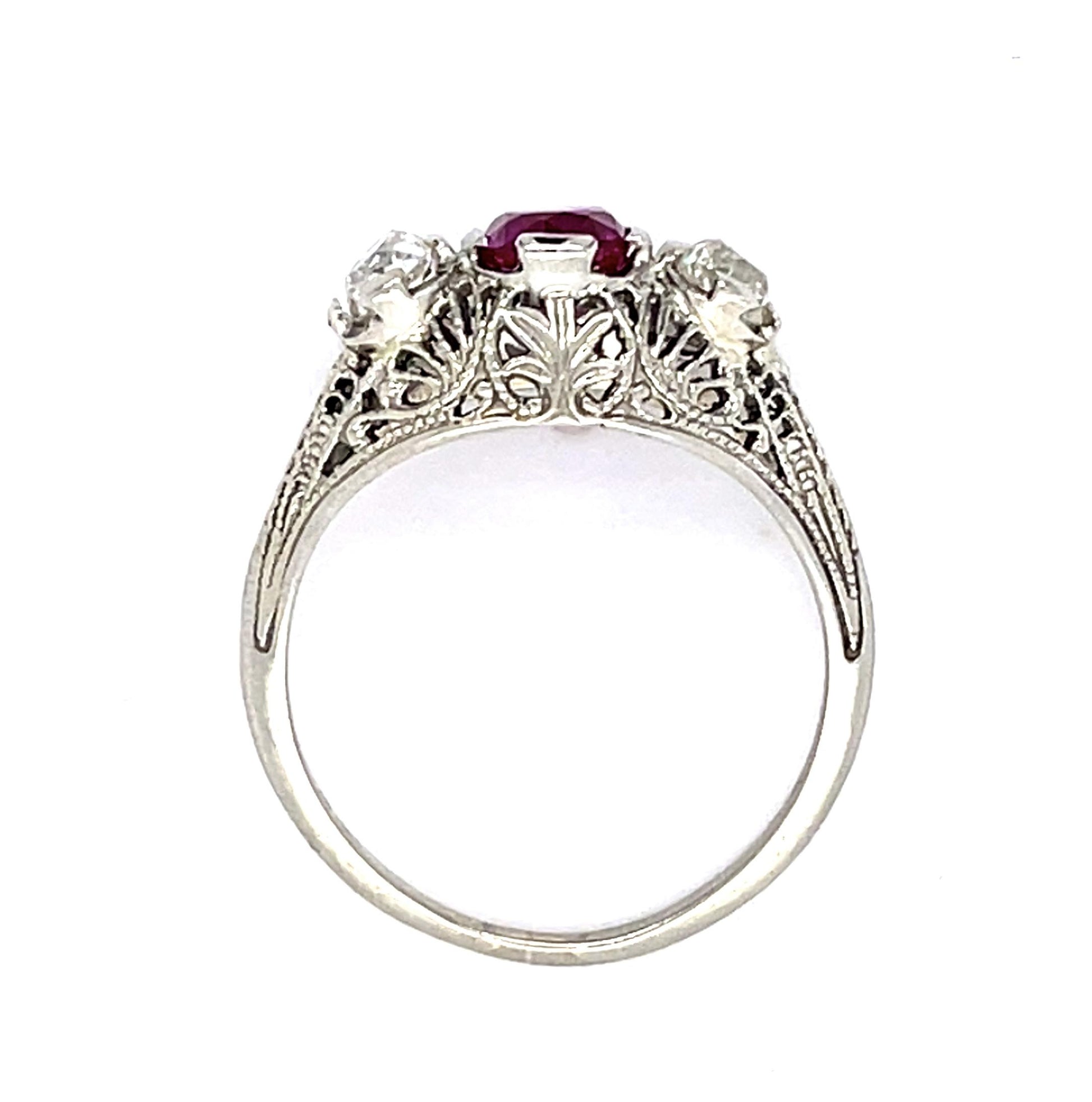 Original Art Deco .90ct Burma Heated Pink Sapphire .50ct Old Mine Dia Ring