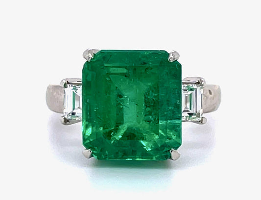 6.68ct F2 Colombian Emerald .52ct Diamond Platinum Ring