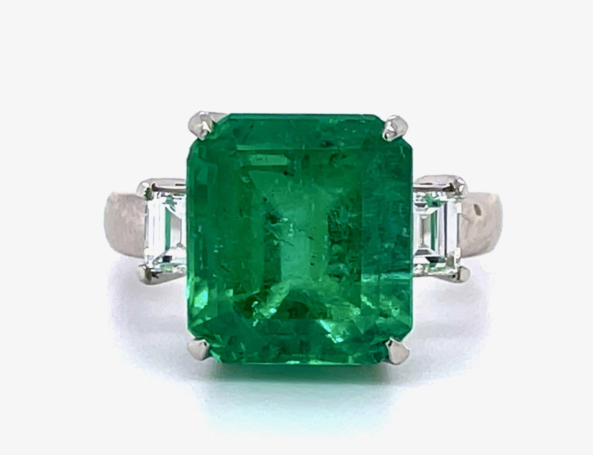 6.68ct F2 Colombian Emerald .52ct Diamond Platinum Ring