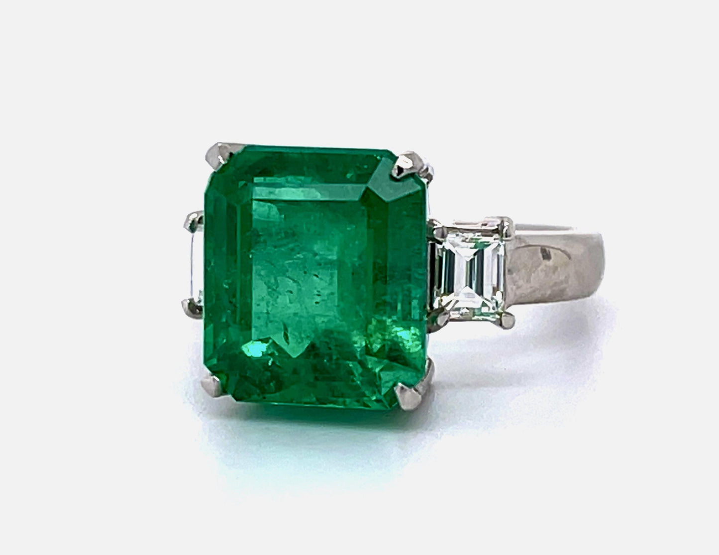 6.68ct F2 Colombian Emerald .52ct Diamond Platinum Ring