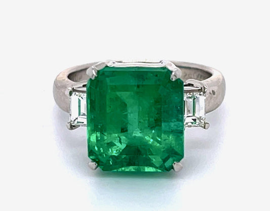 6.68ct F2 Colombian Emerald .52ct Diamond Platinum Ring