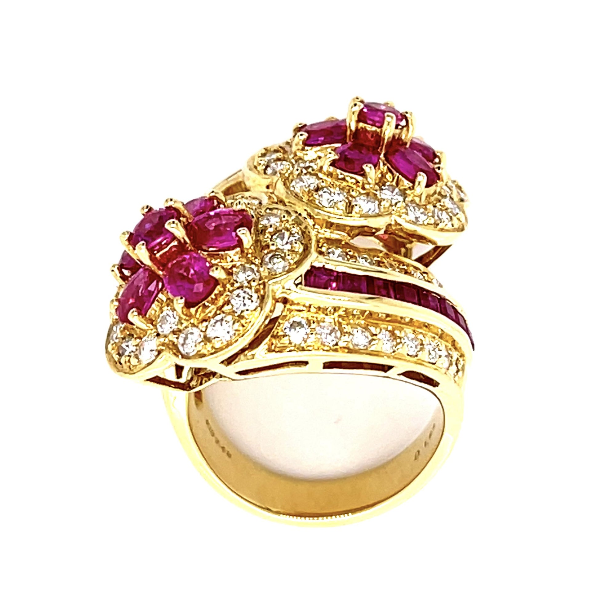 3.48ct Ruby 1.57ct Diamond 18KY Flower Ring