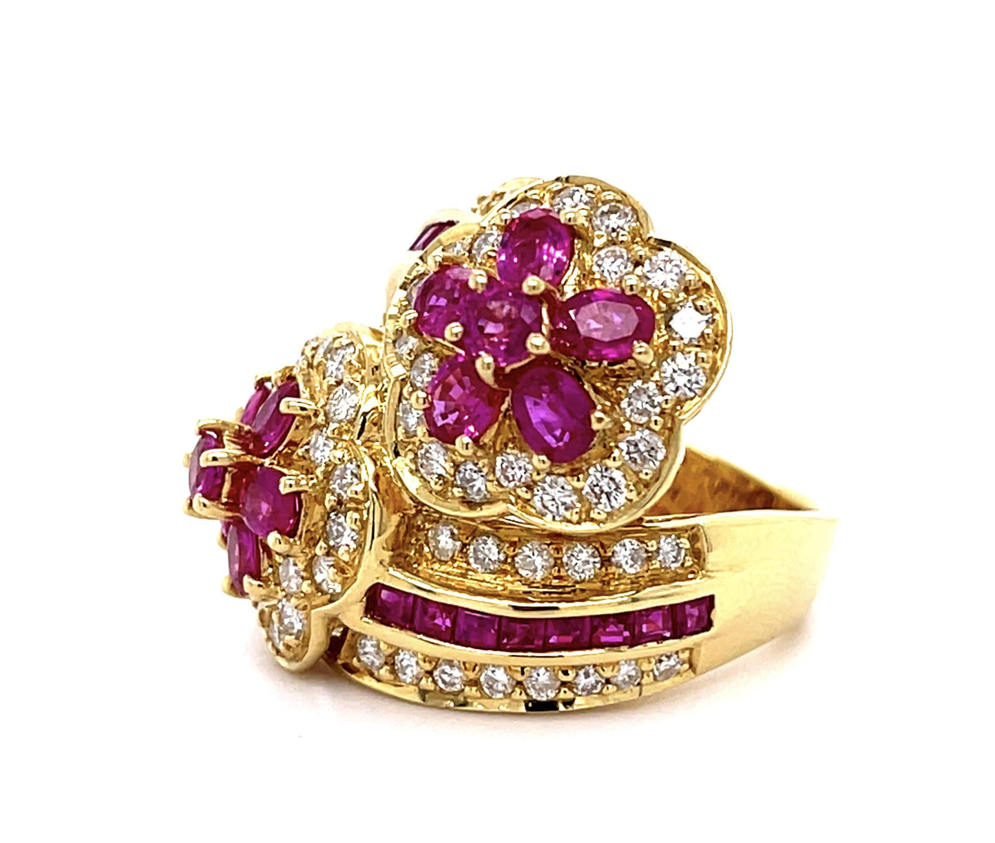 3.48ct Ruby 1.57ct Diamond 18KY Flower Ring
