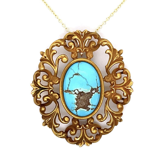 Victorian 7ct Turquoise 14KY Pendant (Antique 1860s)