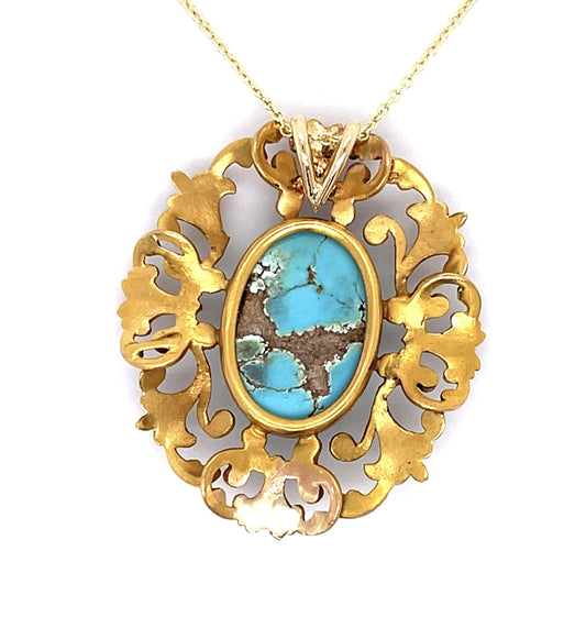 Victorian 7ct Turquoise 14KY Pendant (Antique 1860s)
