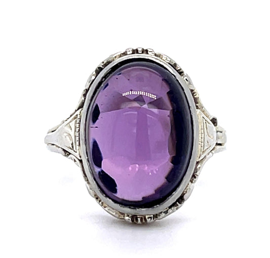 Original Art Deco 7ct Amethyst 18KW Ring (Vintage 1930s)