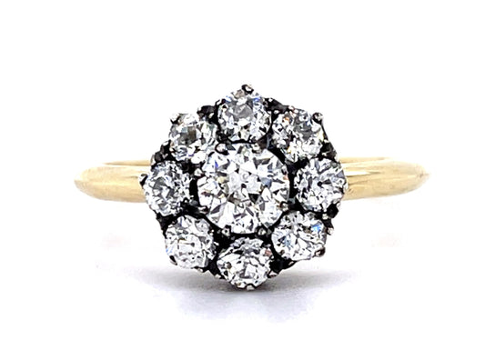 Original Top Victorian .44ct Old European Center Diamond 14KY+Silver Ring