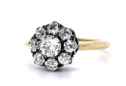 Original Top Victorian .44ct Old European Center Diamond 14KY+Silver Ring