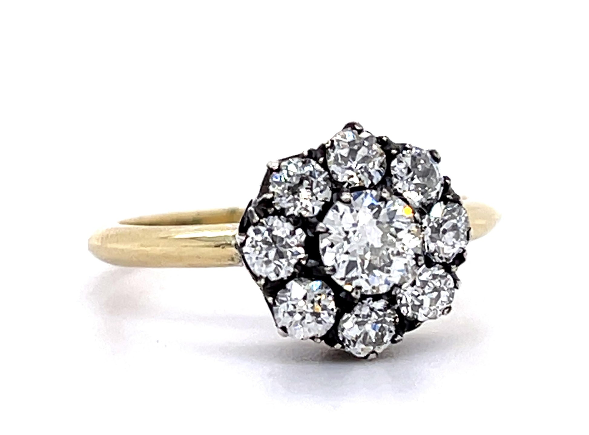 Original Top Victorian .44ct Old European Center Diamond 14KY+Silver Ring