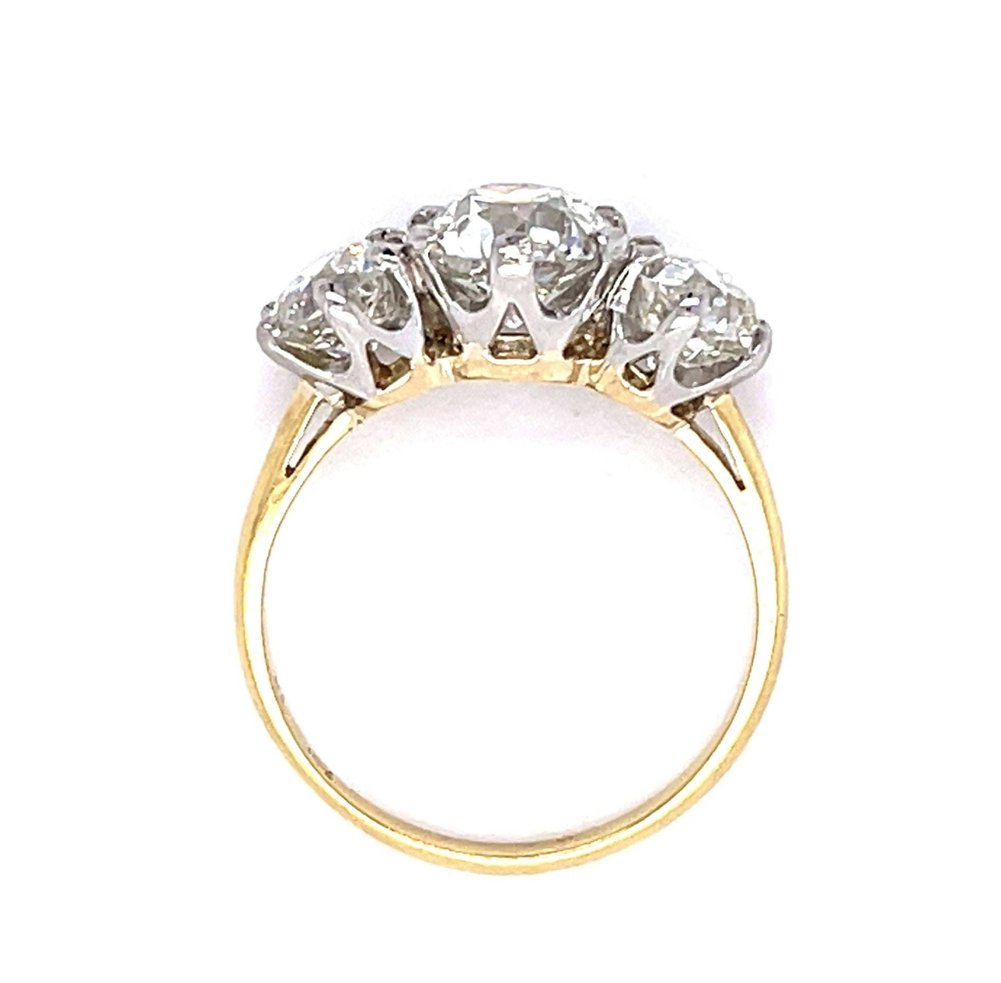 Original Edwardian 1.77ct Old Euro Center Diamond PT+18KY Three Stone Ring