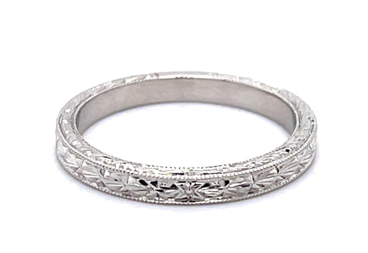 14KW Hand Engraved Band Ring 3.31g 5.75 Size