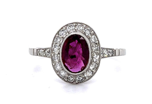 .89ct Oval Ruby .54ct Diamond Platinum Handmade Ring