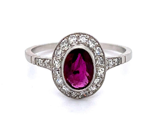 .89ct Oval Ruby .54ct Diamond Platinum Handmade Ring