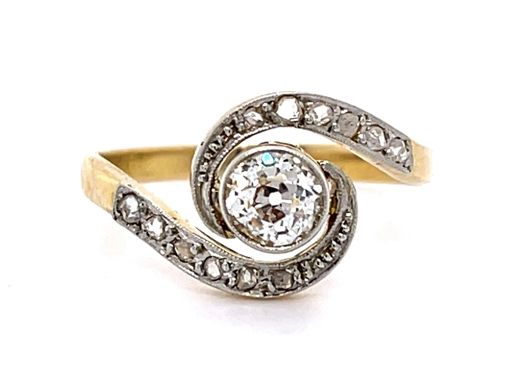 Edwardian .60ct Old Mine Center Diamond Platinum over 18KY Ring (Antique 1900s)