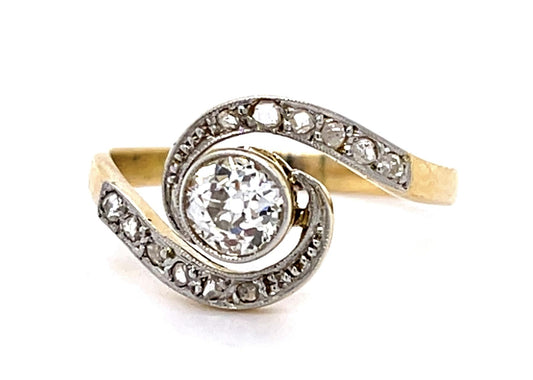 Edwardian .60ct Old Mine Center Diamond Platinum over 18KY Ring (Antique 1900s)