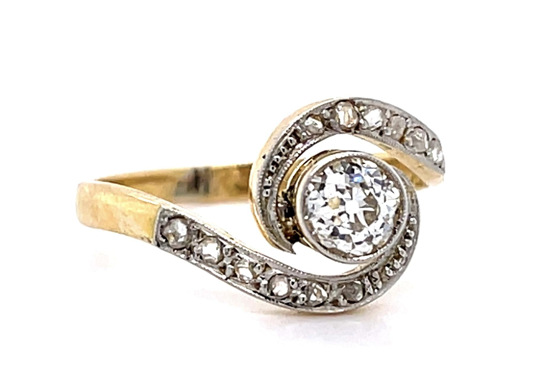 Edwardian .60ct Old Mine Center Diamond Platinum over 18KY Ring (Antique 1900s)