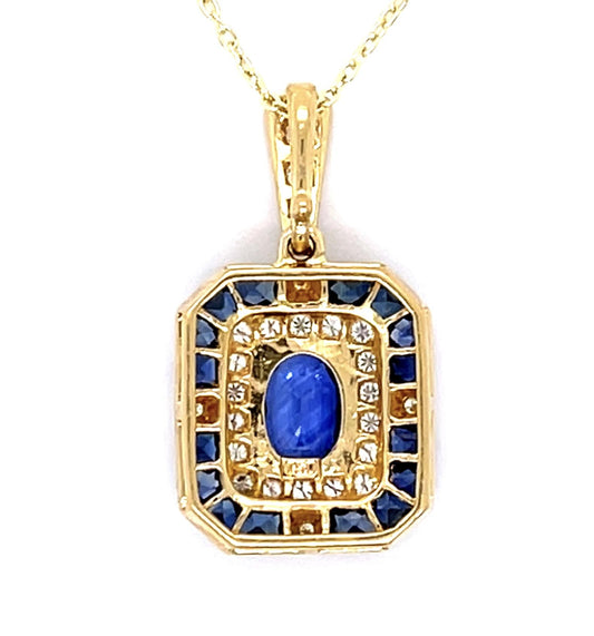 .85ct Center Sapphire .32ct Diamond 18KY Pendant 1ct Side Sapphire
