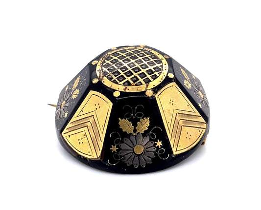 18KY+S Inlaid Gold on Tortoise Shell Victorian Brooch Circa 1880 ESTATE