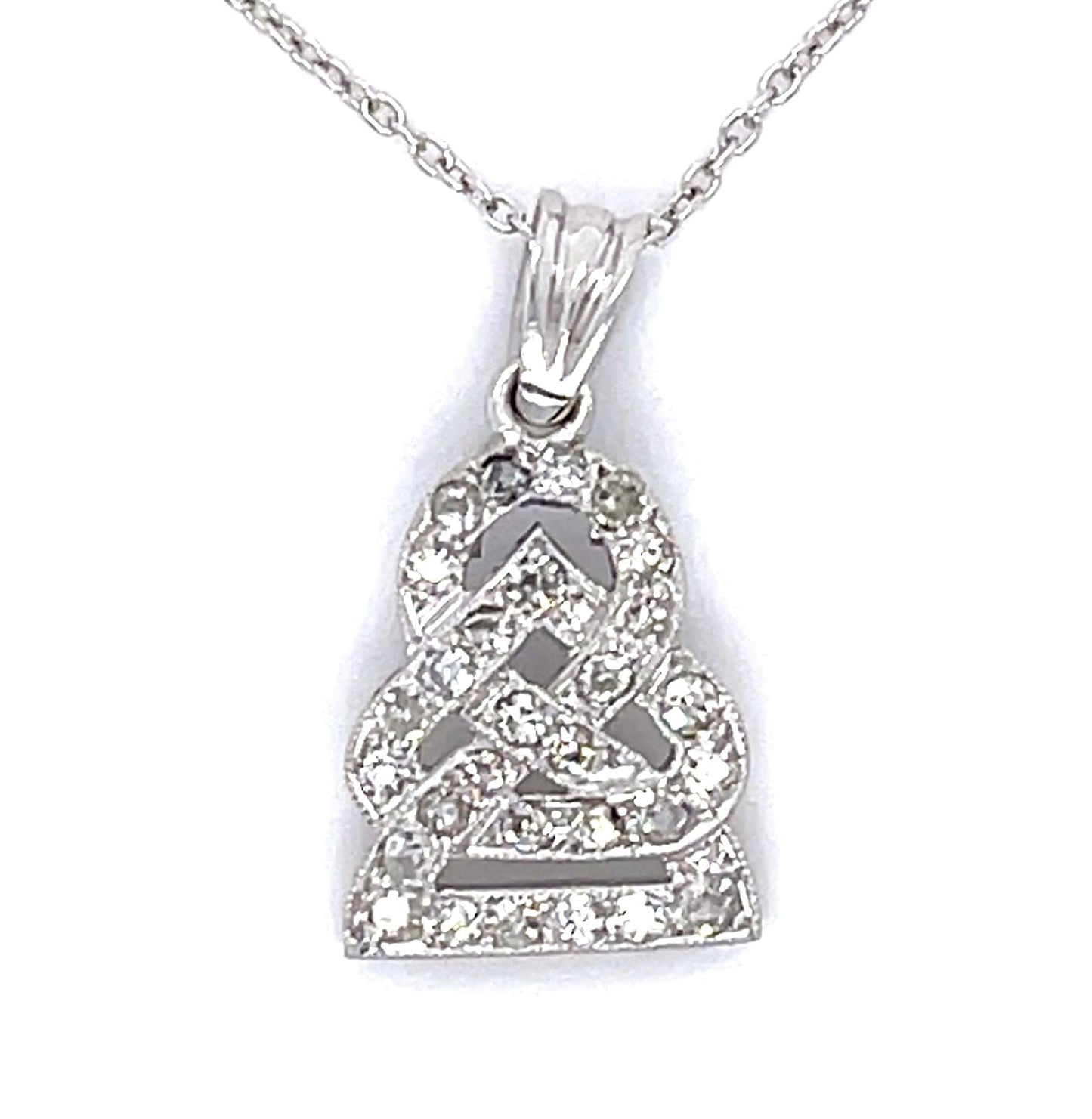 Art Deco .36ct Diamond platinum Pendant (Antique 1920s) 2.10g 16" 14KY Chain