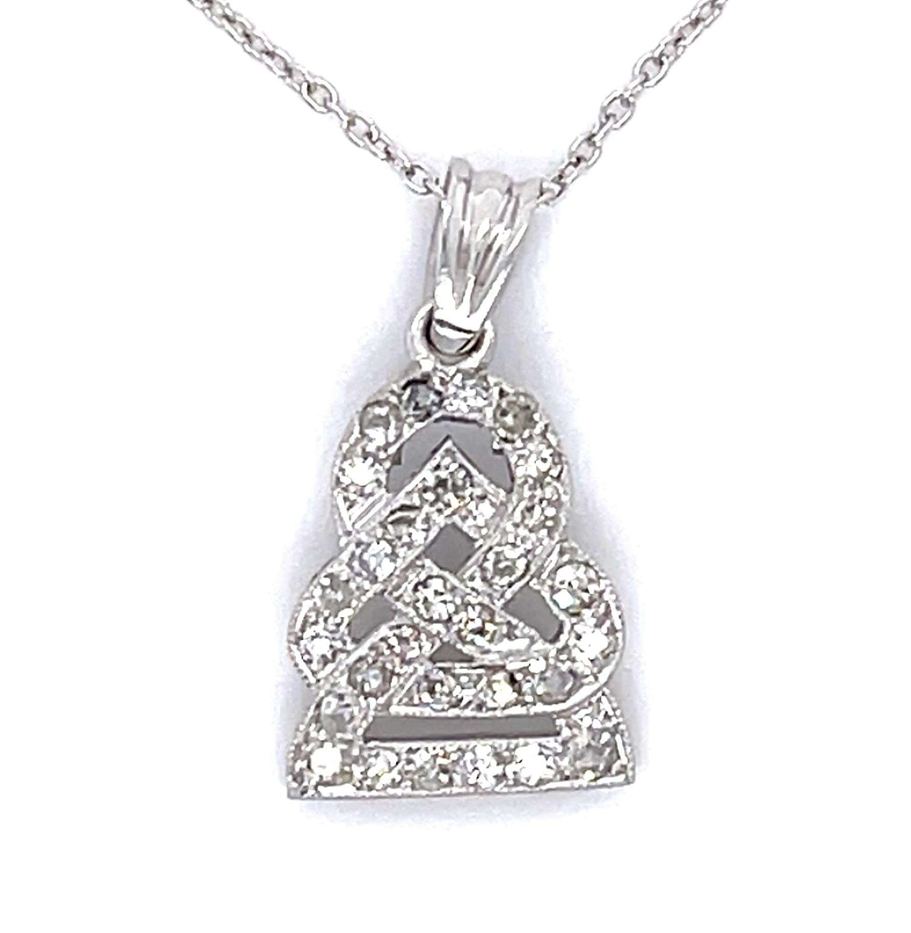 Art Deco .36ct Diamond platinum Pendant (Antique 1920s) 2.10g 16" 14KY Chain