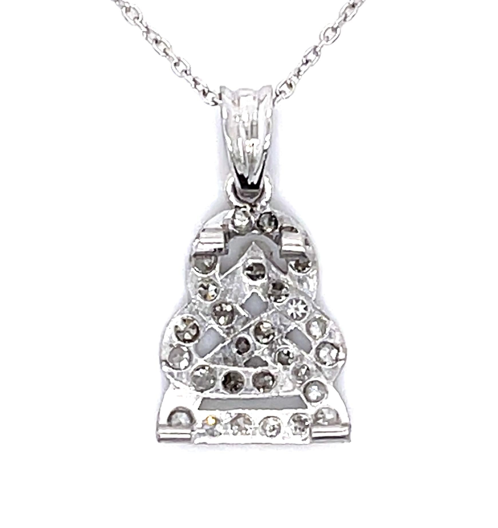 Art Deco .36ct Diamond platinum Pendant (Antique 1920s) 2.10g 16" 14KY Chain