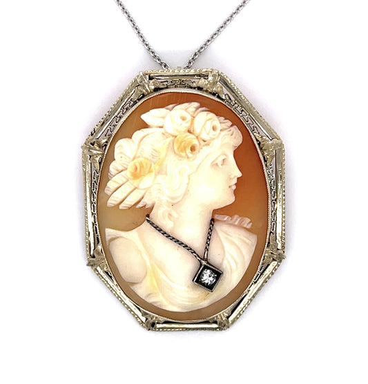 Art Deco .08ct Diamond Carved Cameo Pendant (Vintage 1930s)