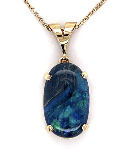 3.66ct Black Australian Opal 14KY Pendant 4g 18" Adjustable Chain